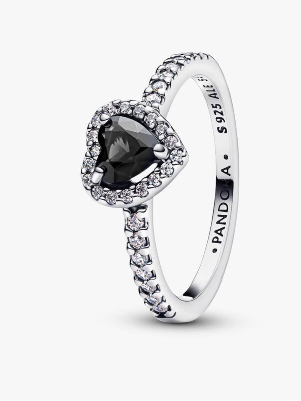 Pandora Sterling Silver Black Heart Ring in case size 7